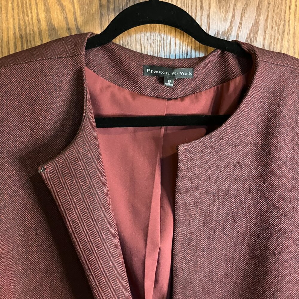 Preston & York Burgundy & Black Chevron Long Blazer/Jacket Size 18 - Picture 3 of 4